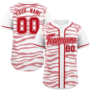 Custom White Red Zebra Stripes Graffiti Pattern Authentic Baseball Jersey