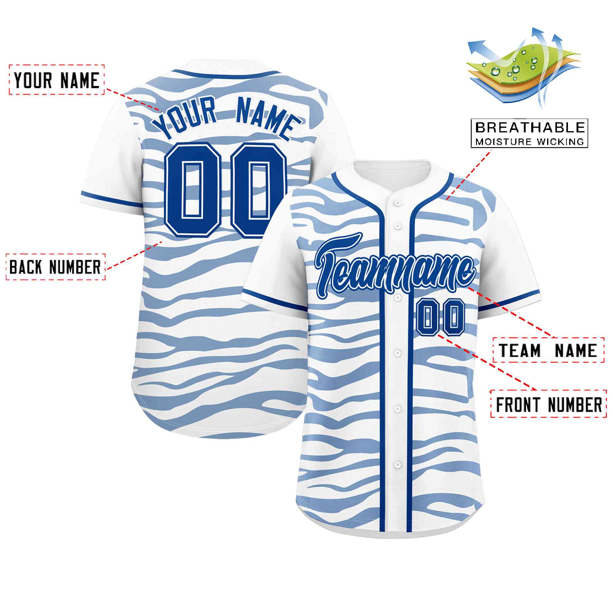 Custom White Royal Zebra Stripes Graffiti Pattern Authentic Baseball Jersey