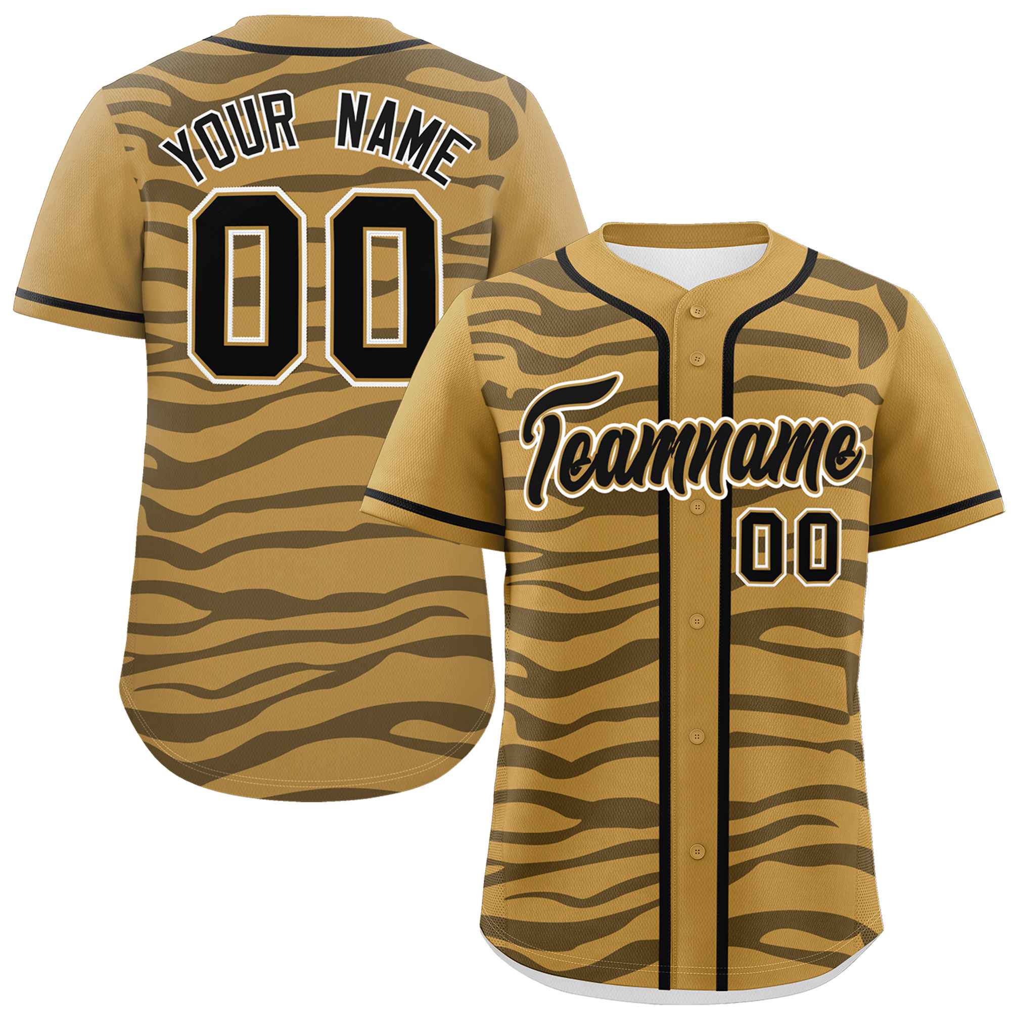 Custom Old Gold Black Zebra Stripes Graffiti Pattern Authentic Baseball Jersey