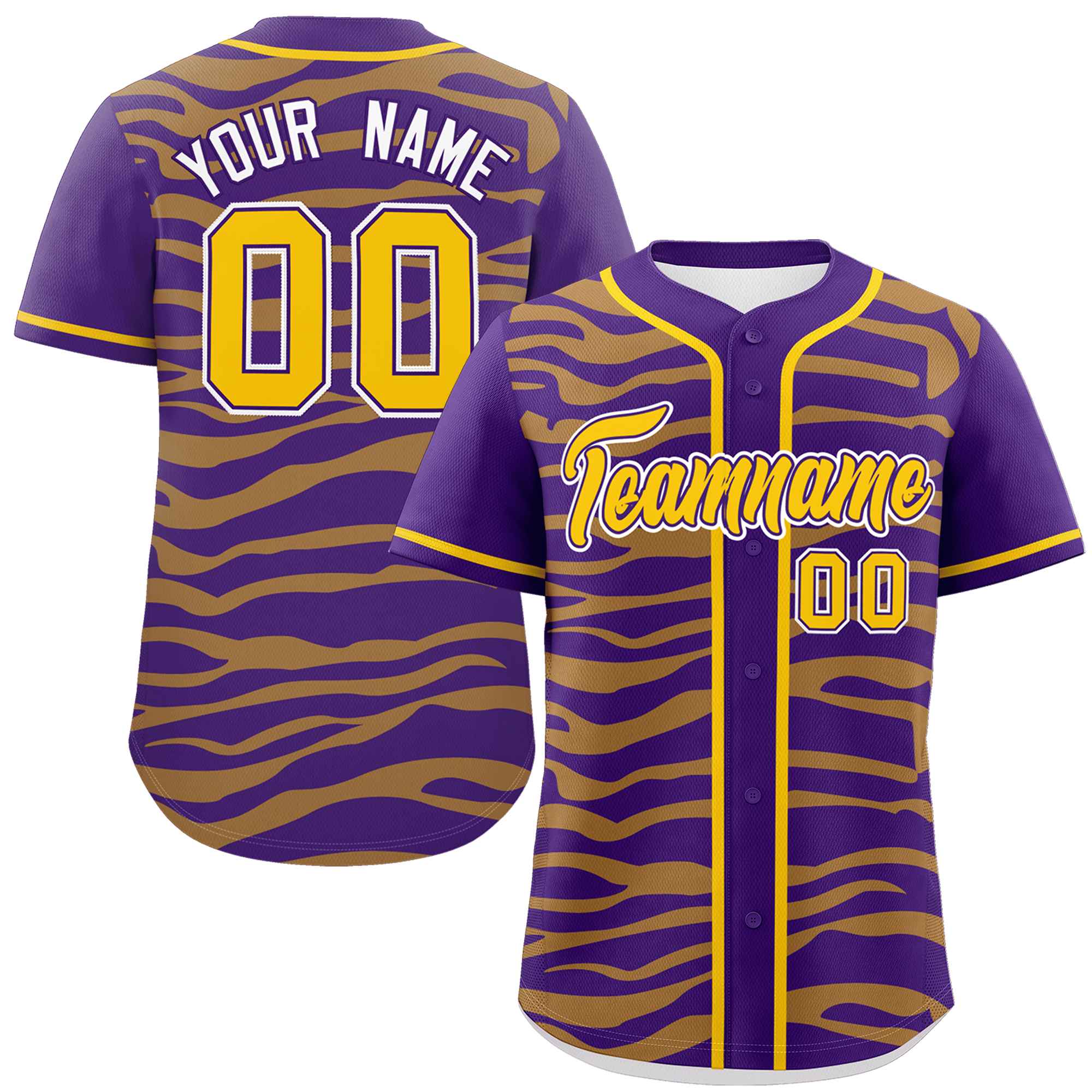 Custom Purple Gold Zebra Stripes Graffiti Pattern Authentic Baseball Jersey