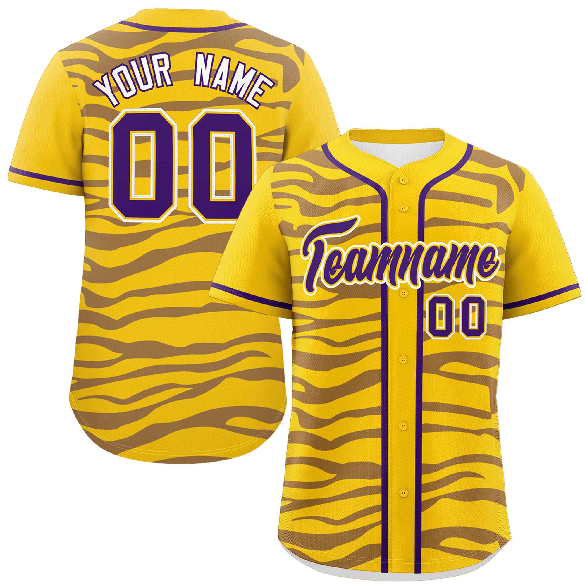 Custom Gold Purple Zebra Stripes Graffiti Pattern Authentic Baseball Jersey