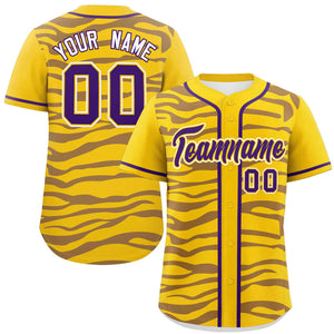 Custom Gold Purple Zebra Stripes Graffiti Pattern Authentic Baseball Jersey