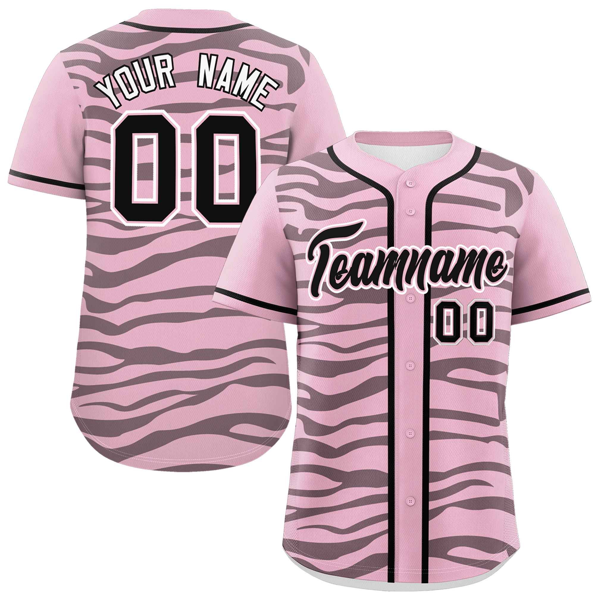 Custom Light Pink Black Zebra Stripes Graffiti Pattern Authentic Baseball Jersey