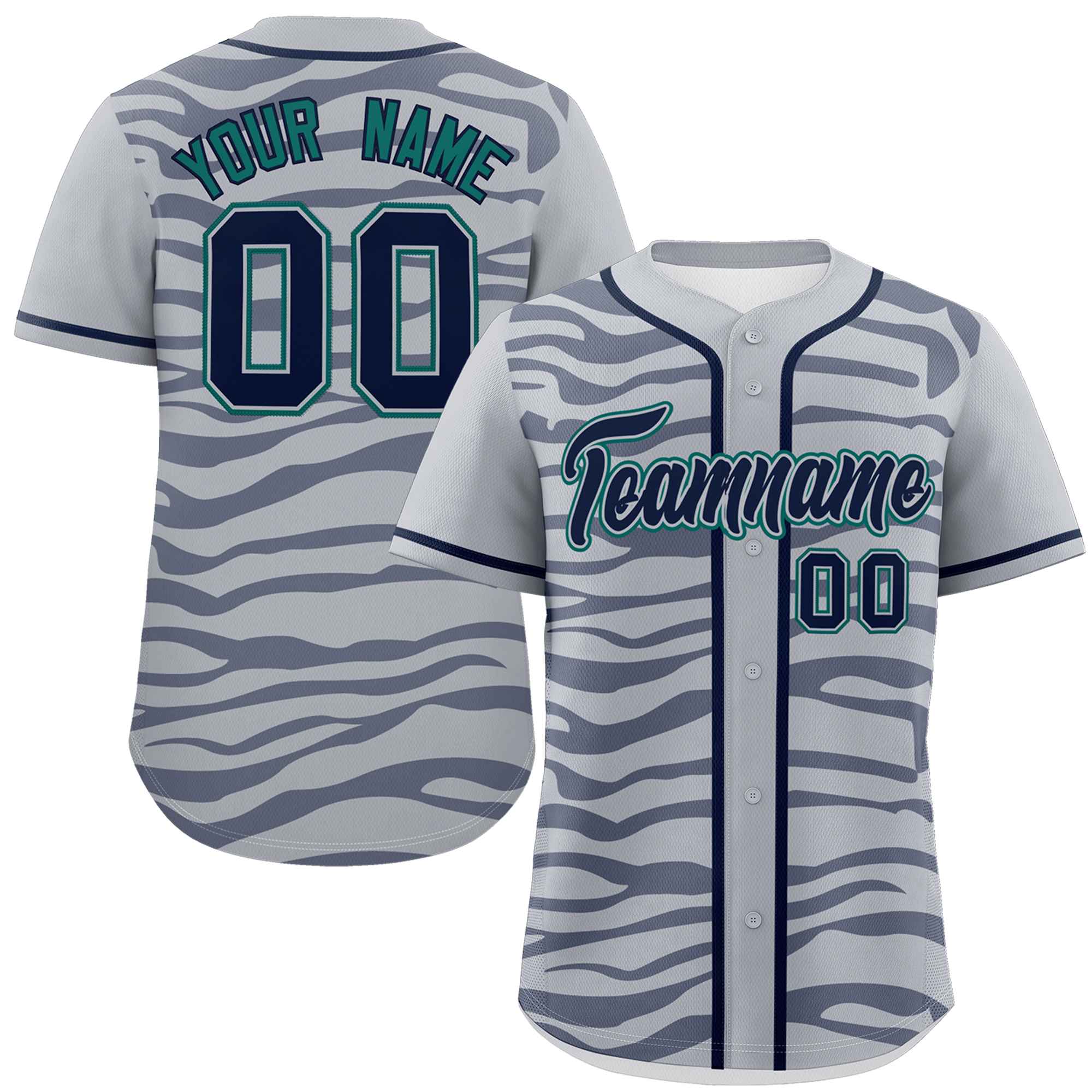 Custom Gray Navy Zebra Stripes Graffiti Pattern Authentic Baseball Jersey