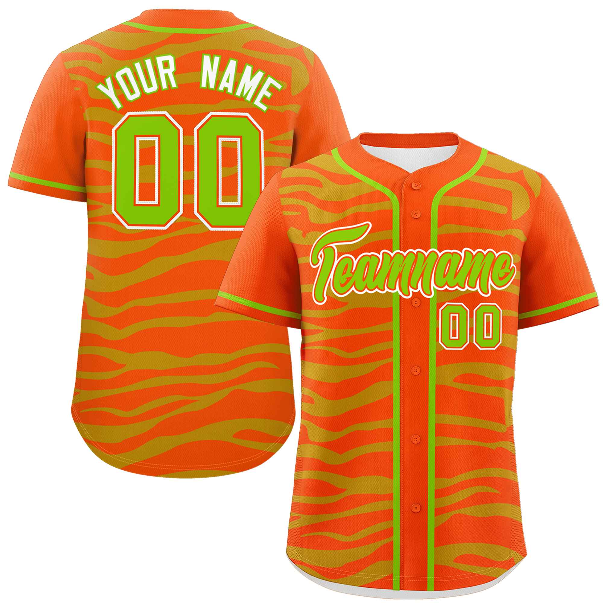 Custom Orange Neon Green Zebra Stripes Graffiti Pattern Authentic Baseball Jersey