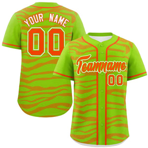 Custom Neon Green Orange Zebra Stripes Graffiti Pattern Authentic Baseball Jersey