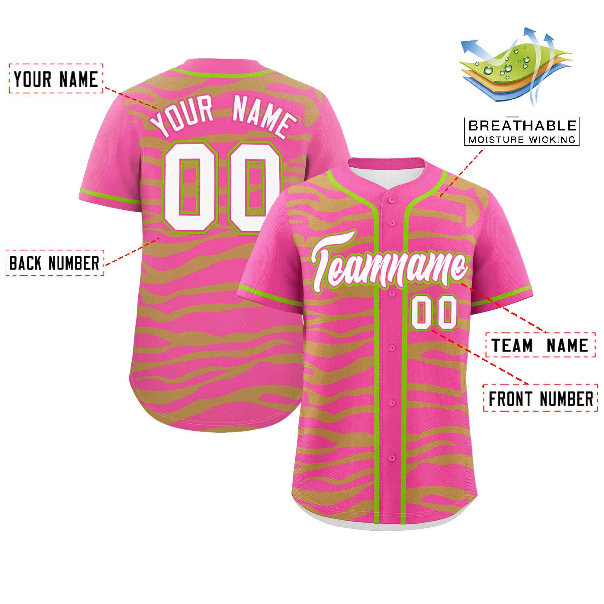 Custom Pink Neon Green Zebra Stripes Graffiti Pattern Authentic Baseball Jersey