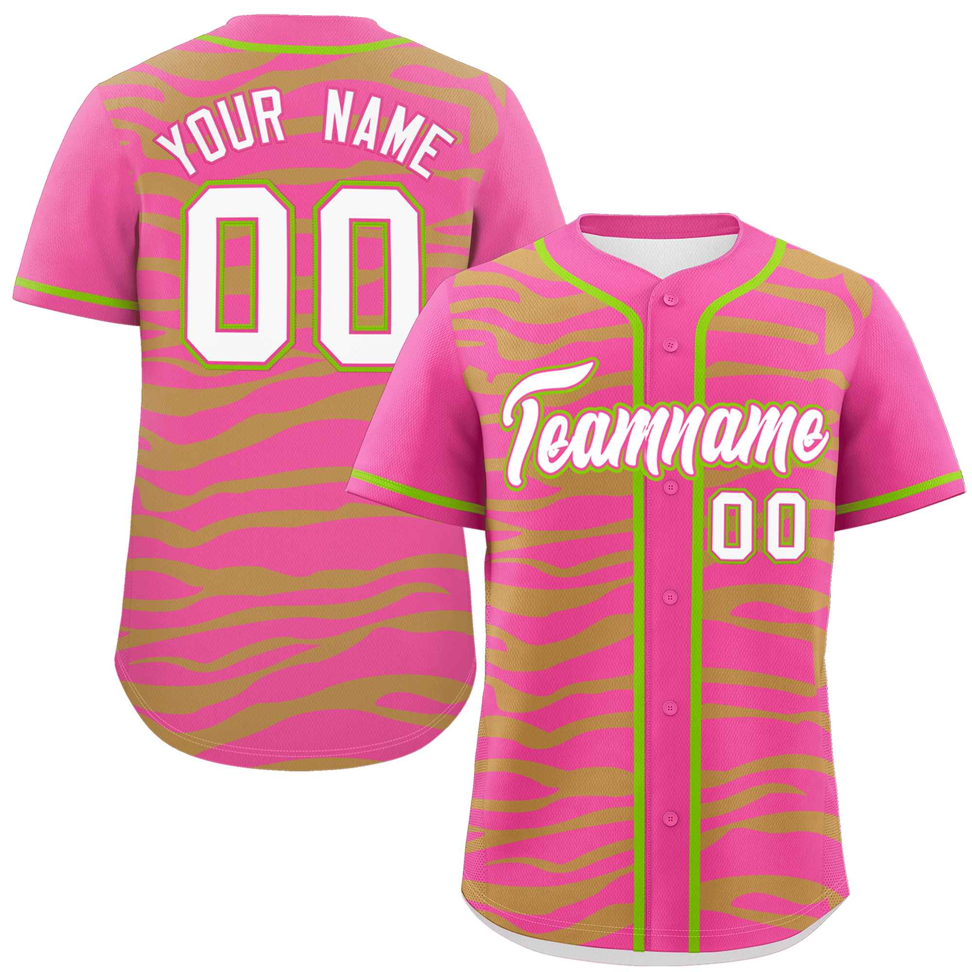 Custom Pink Neon Green Zebra Stripes Graffiti Pattern Authentic Baseball Jersey