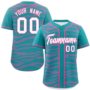 Custom Aqua Pink Zebra Stripes Graffiti Pattern Authentic Baseball Jersey