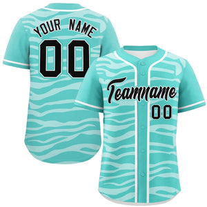 Custom Aqua White Zebra Stripes Graffiti Pattern Authentic Baseball Jersey