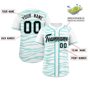 Custom White Aqua Zebra Stripes Graffiti Pattern Authentic Baseball Jersey