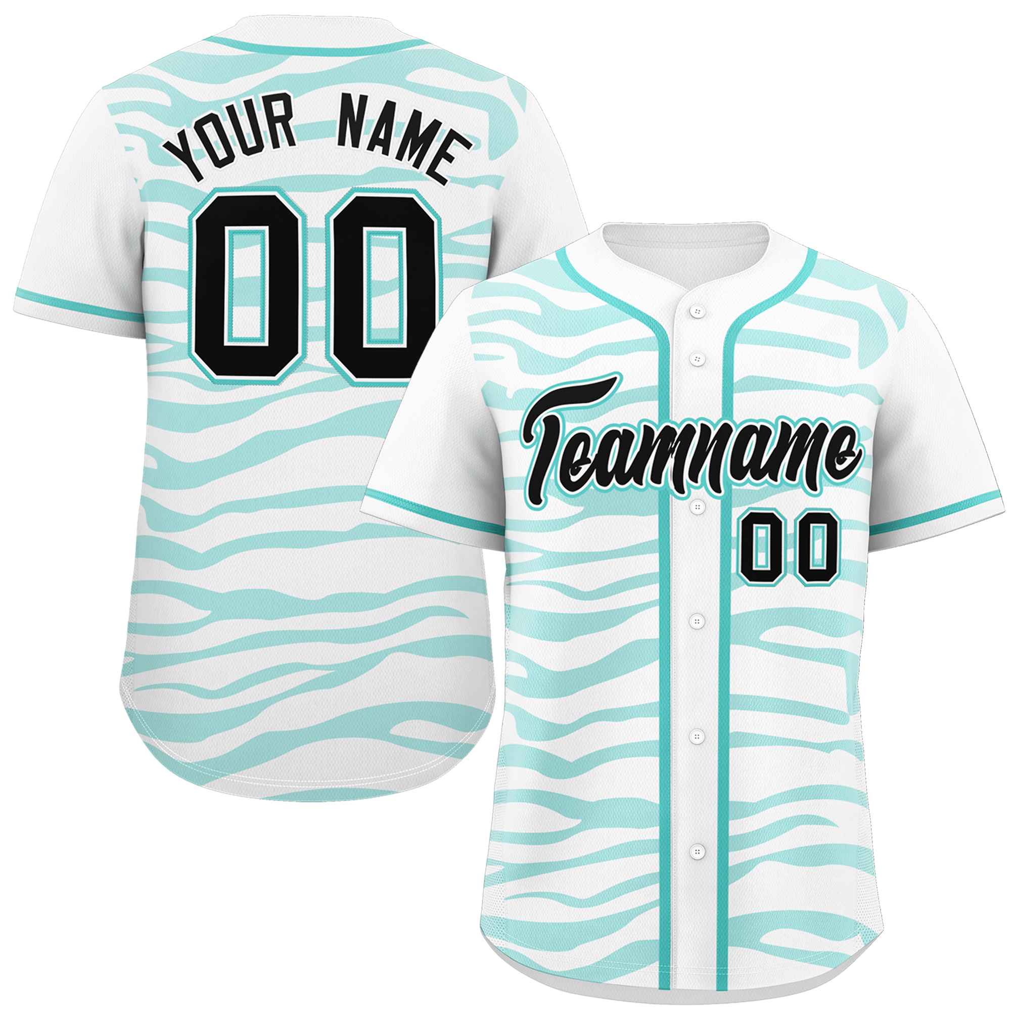 Custom White Aqua Zebra Stripes Graffiti Pattern Authentic Baseball Jersey