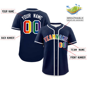 Custom Navy LGBT Rainbow For Pride Month Classic Style Authentic Baseball Jersey