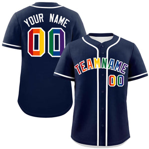 Custom Navy LGBT Rainbow For Pride Month Classic Style Authentic Baseball Jersey