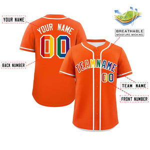 Custom Orange LGBT Rainbow For Pride Month Classic Style Authentic Baseball Jersey