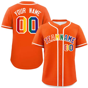 Custom Orange LGBT Rainbow For Pride Month Classic Style Authentic Baseball Jersey