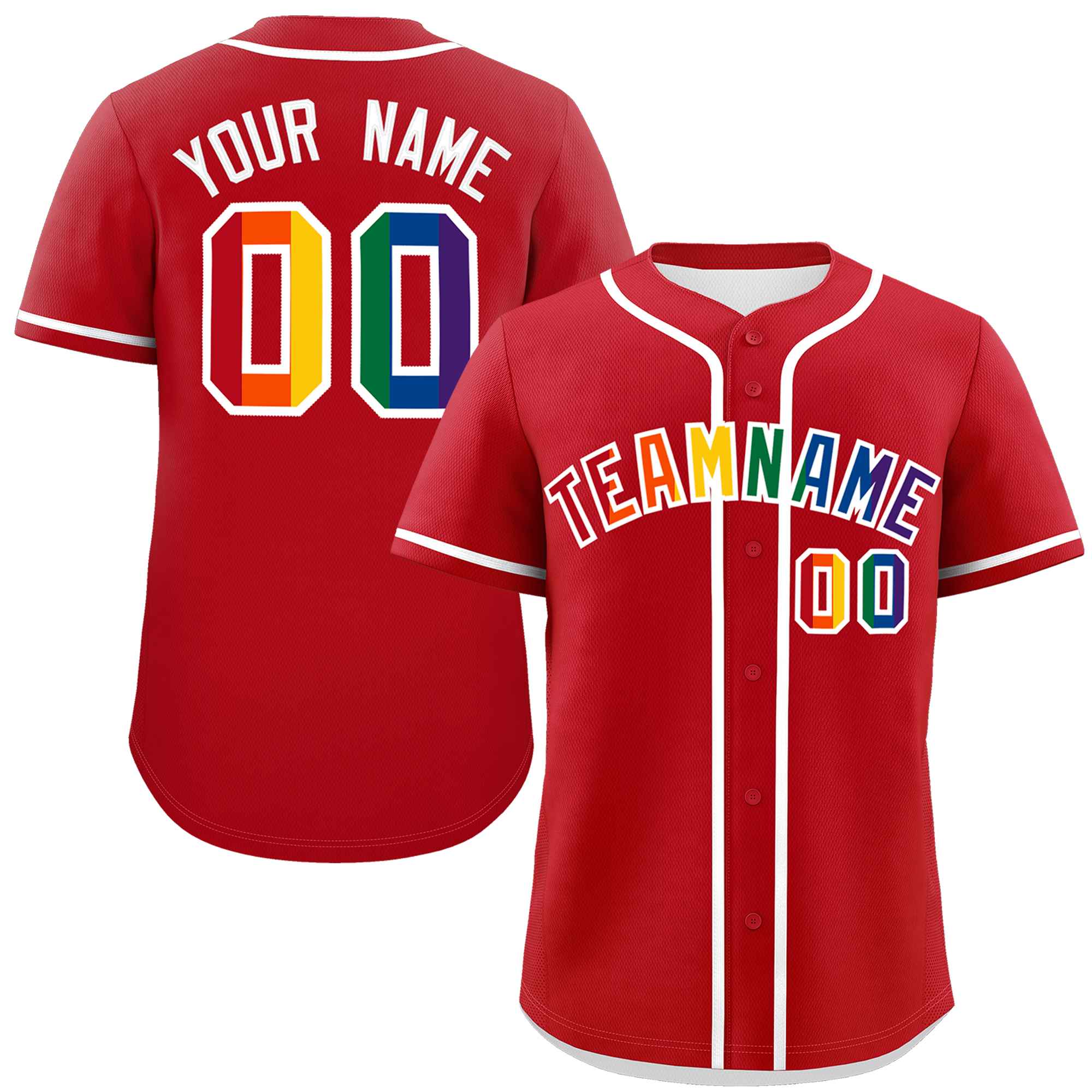 Custom Red LGBT Rainbow For Pride Month Classic Style Authentic Baseball Jersey