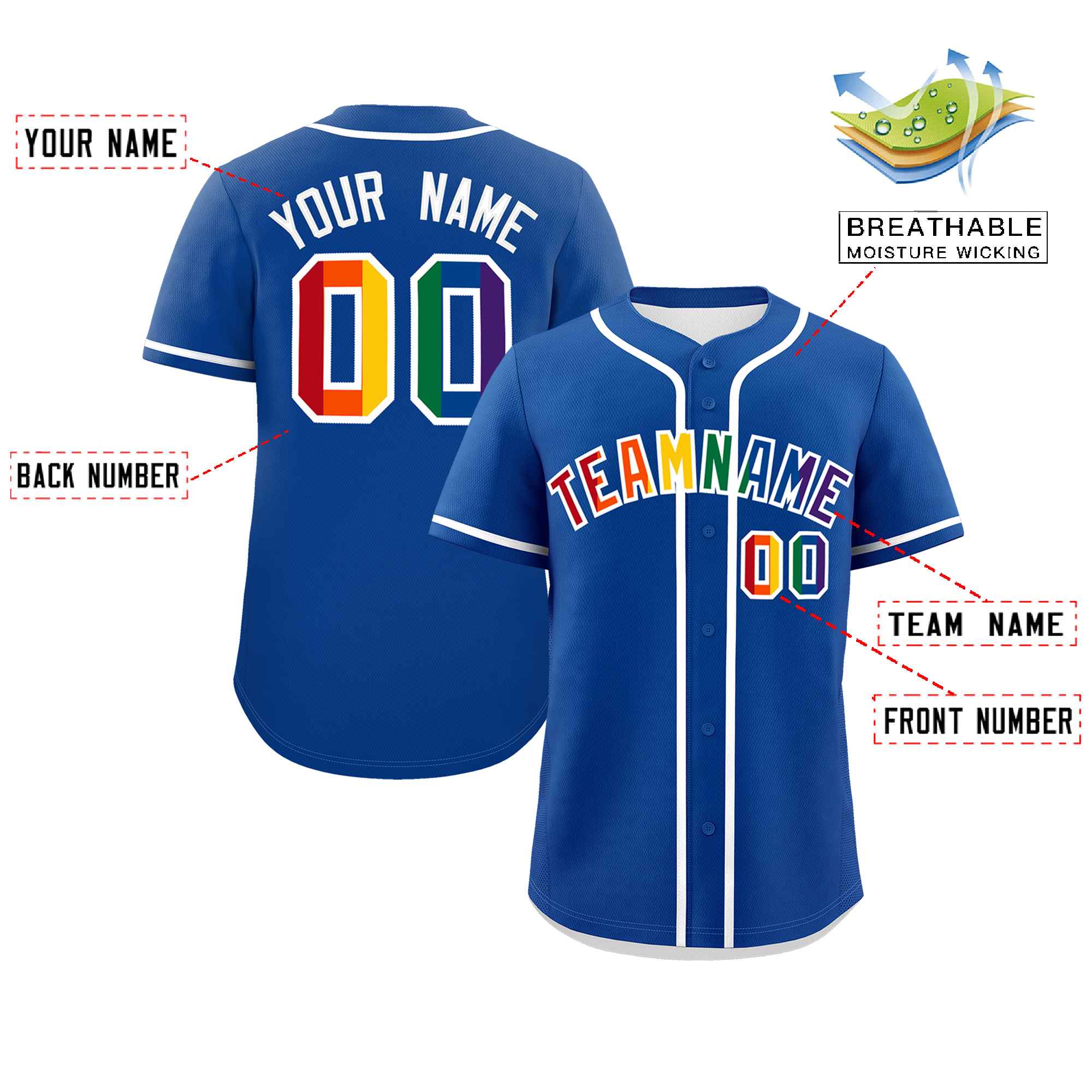 Custom Royal LGBT Rainbow For Pride Month Classic Style Authentic Baseball Jersey