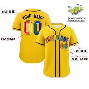 Custom Gold LGBT Rainbow For Pride Month Classic Style Authentic Baseball Jersey