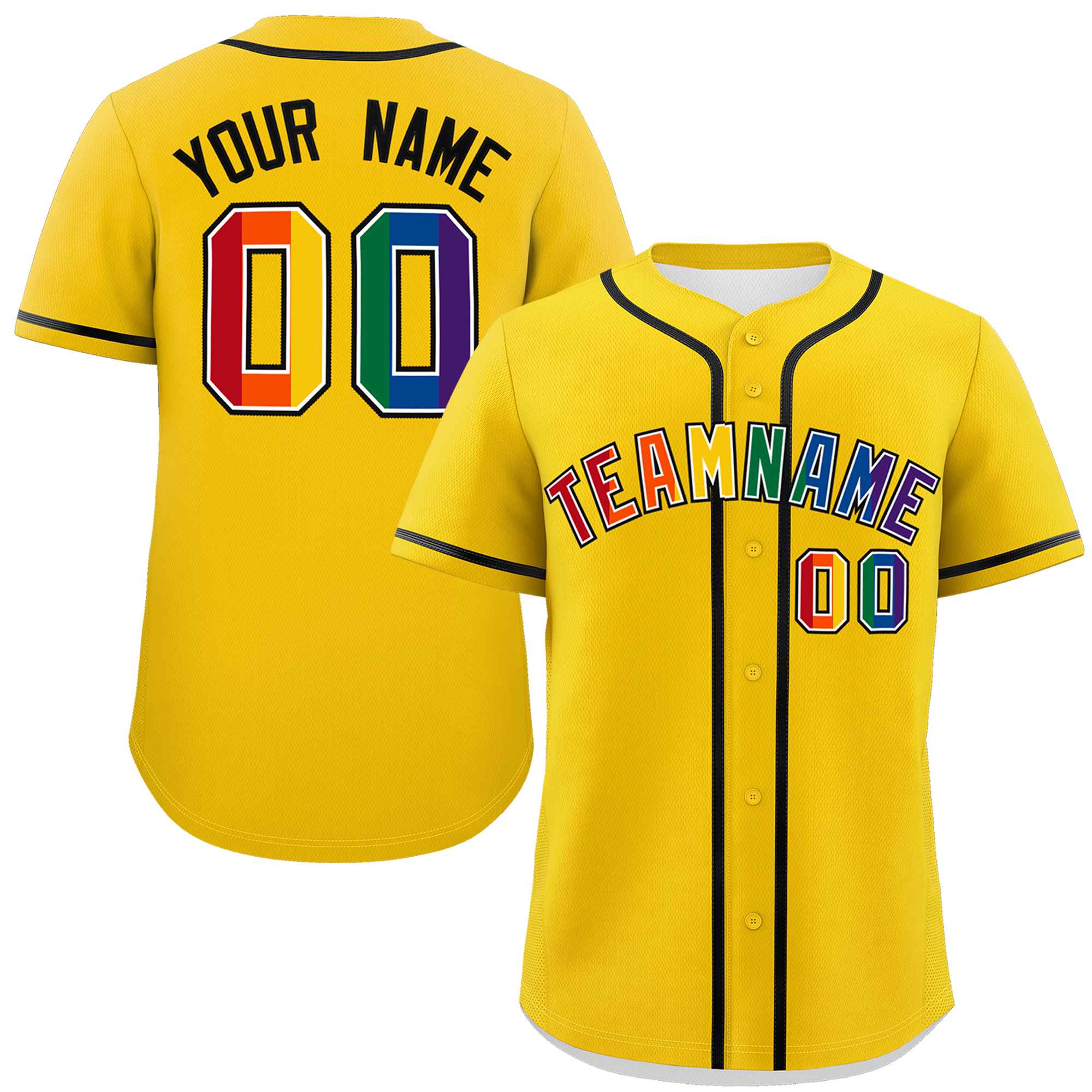 Custom Gold LGBT Rainbow For Pride Month Classic Style Authentic Baseball Jersey