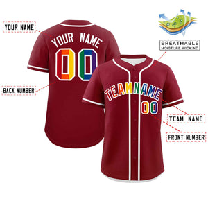 Custom Crimson LGBT Rainbow For Pride Month Classic Style Authentic Baseball Jersey