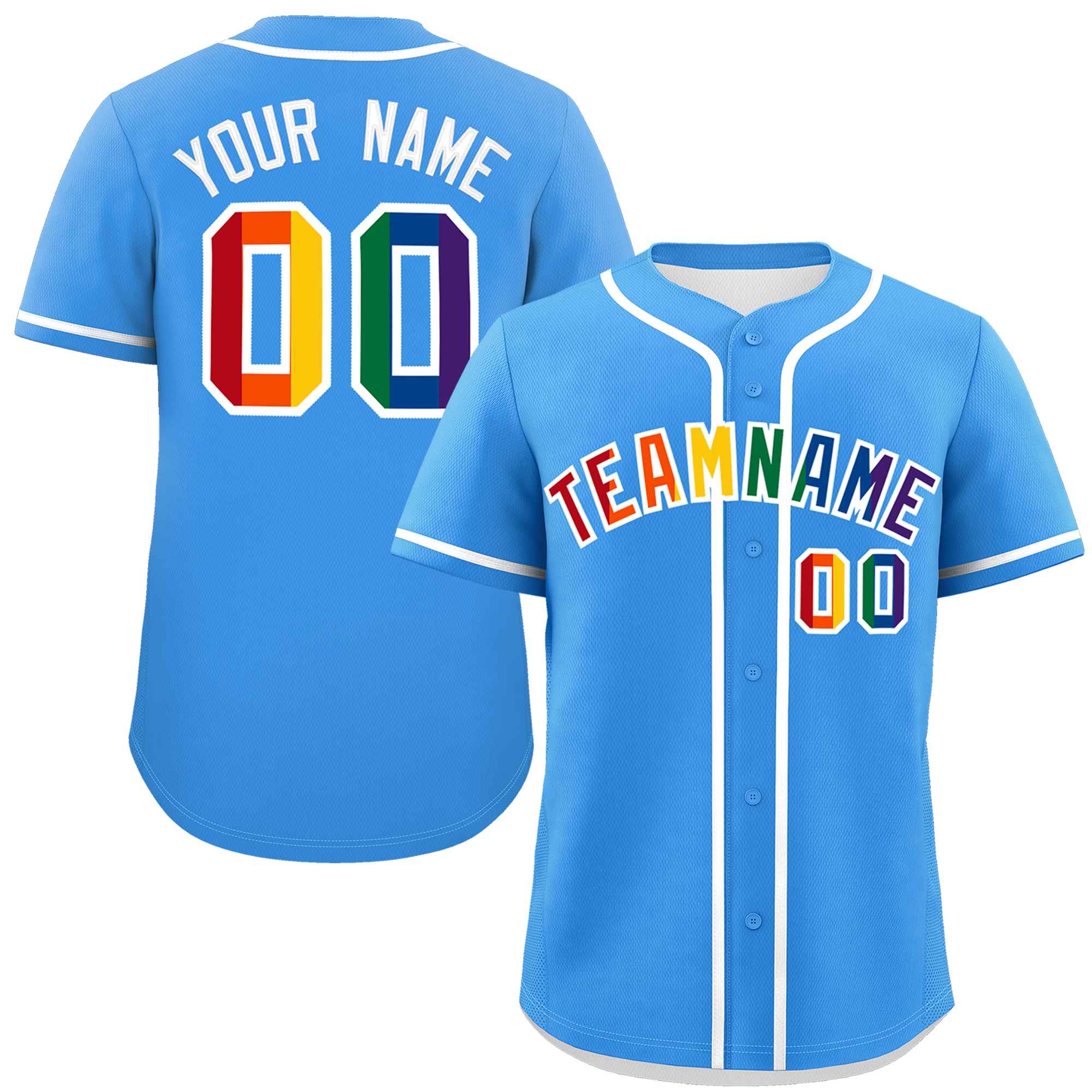 Custom Powder Blue LGBT Rainbow For Pride Month Classic Style Authentic Baseball Jersey