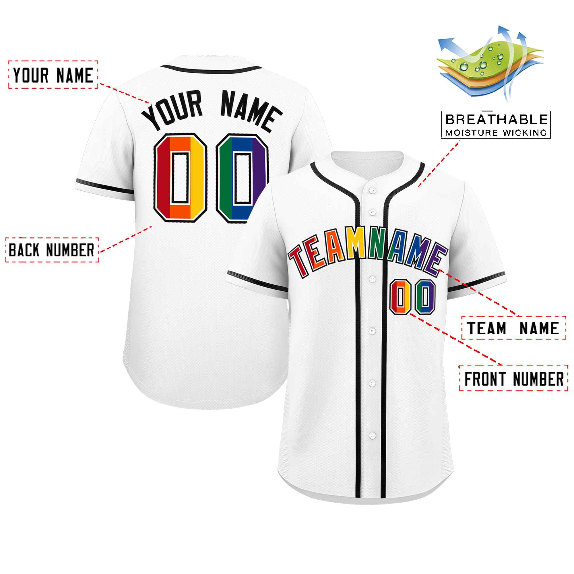 Custom White LGBT Rainbow For Pride Month Classic Style Authentic Baseball Jersey