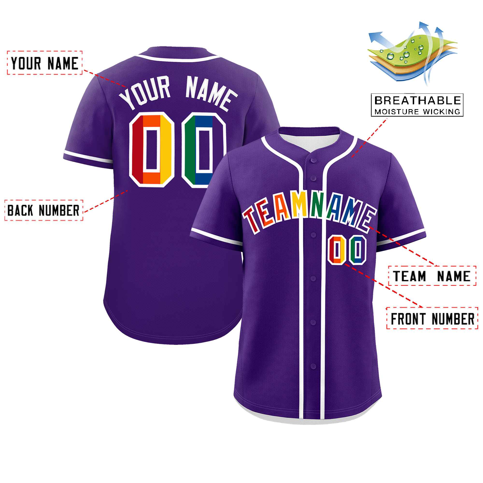 Custom Purple LGBT Rainbow For Pride Month Classic Style Authentic Baseball Jersey