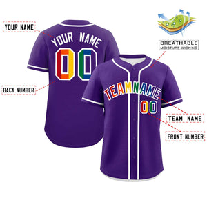 Custom Purple LGBT Rainbow For Pride Month Classic Style Authentic Baseball Jersey