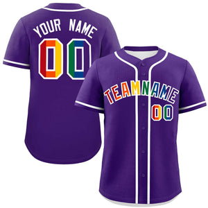 Custom Purple LGBT Rainbow For Pride Month Classic Style Authentic Baseball Jersey