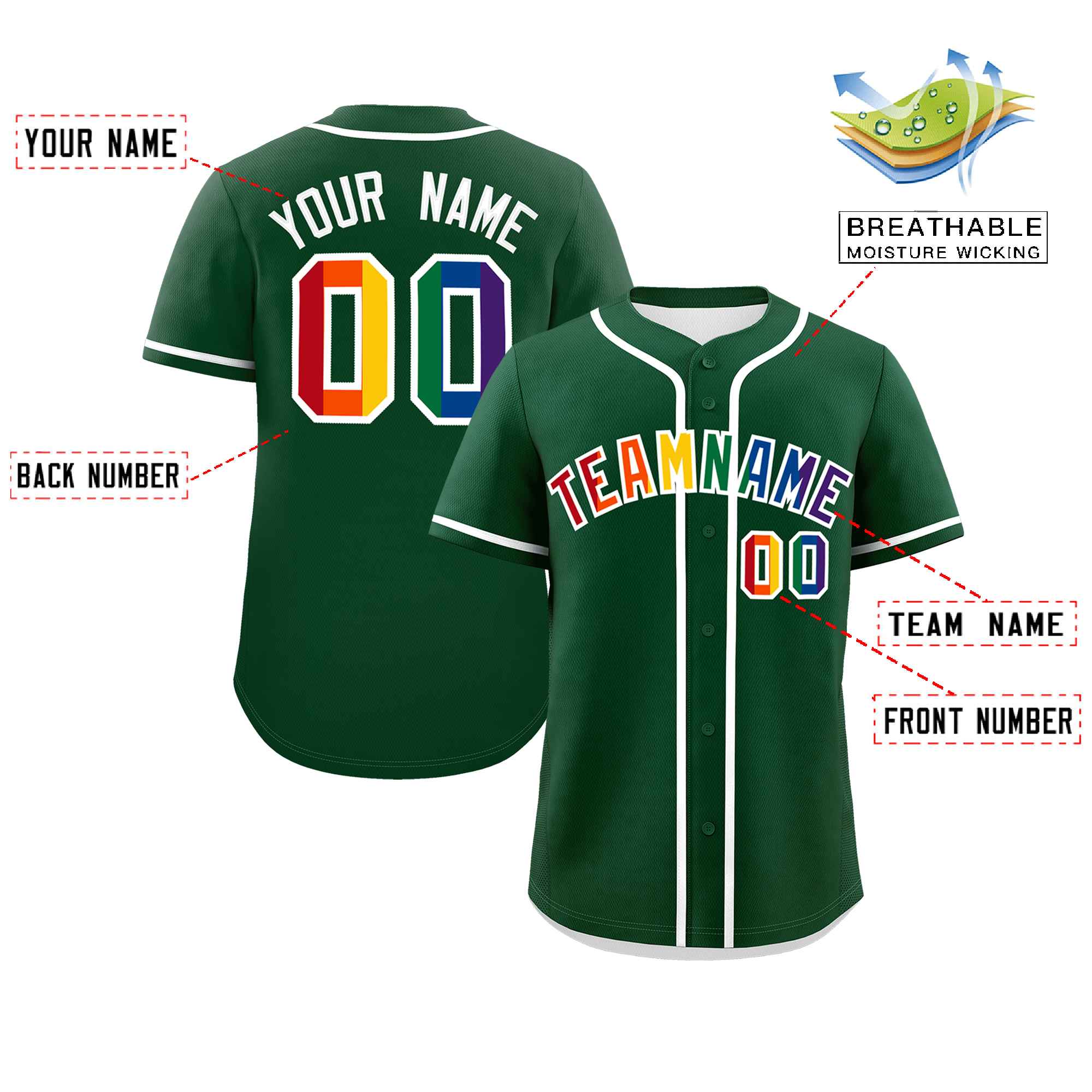 Custom Green LGBT Rainbow For Pride Month Classic Style Authentic Baseball Jersey