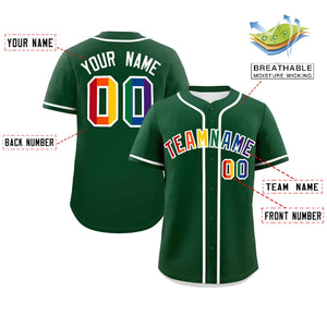 Custom Green LGBT Rainbow For Pride Month Classic Style Authentic Baseball Jersey