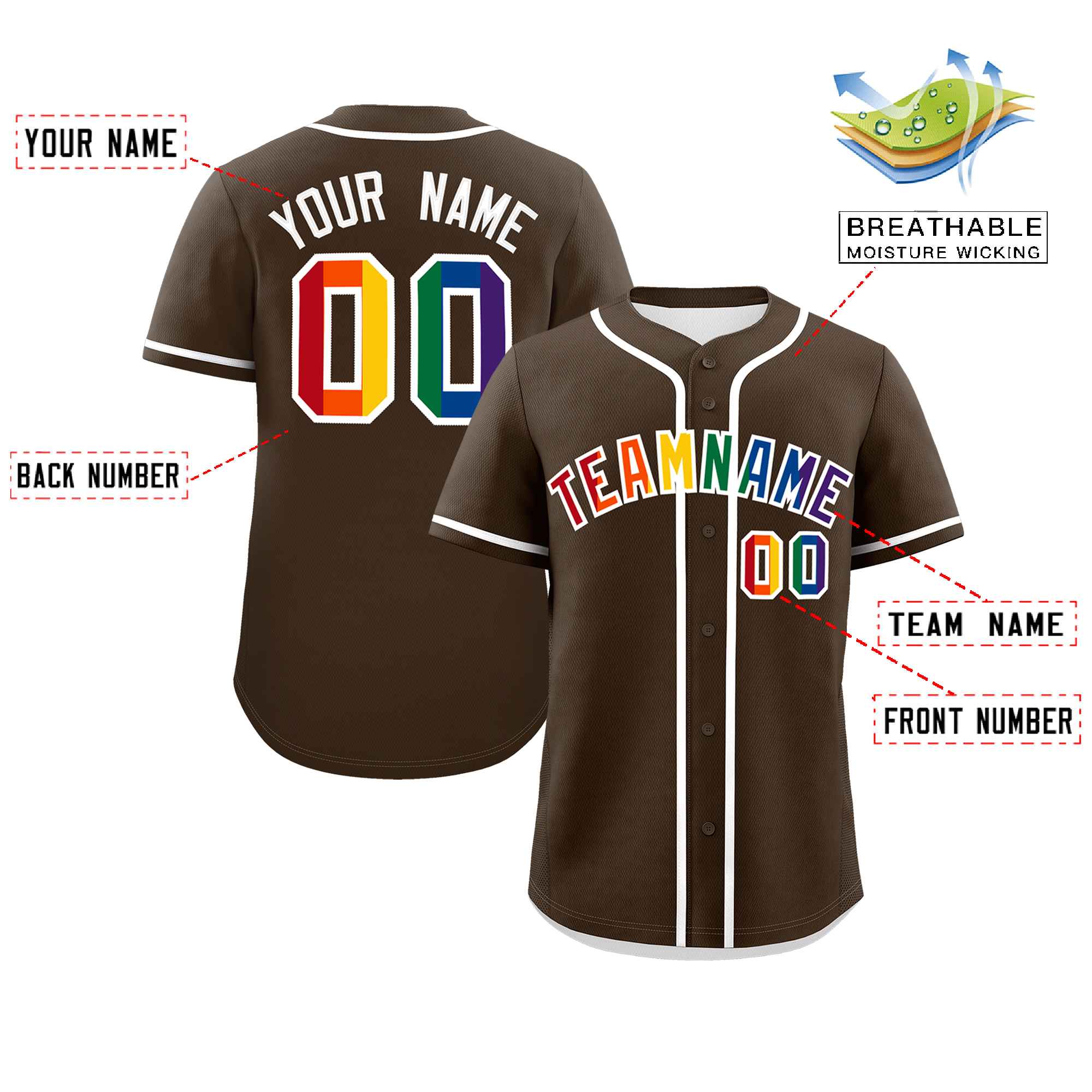 Custom Light Brown LGBT Rainbow For Pride Month Classic Style Authentic Baseball Jersey