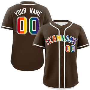 Custom Light Brown LGBT Rainbow For Pride Month Classic Style Authentic Baseball Jersey