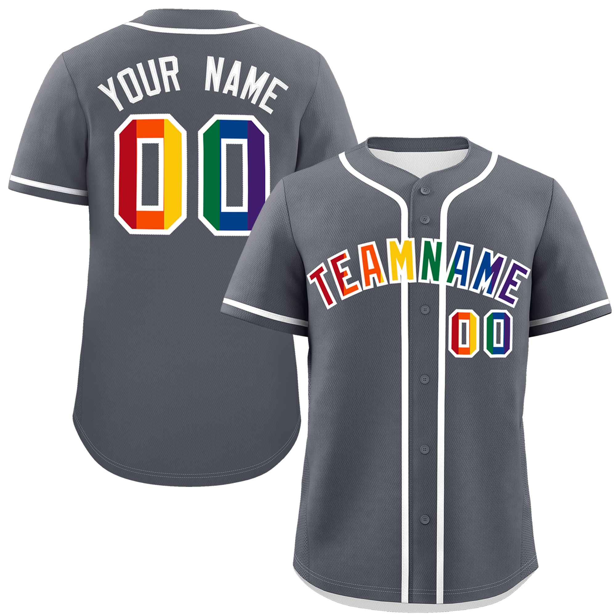 Custom Dark Gray LGBT Rainbow For Pride Month Classic Style Authentic Baseball Jersey