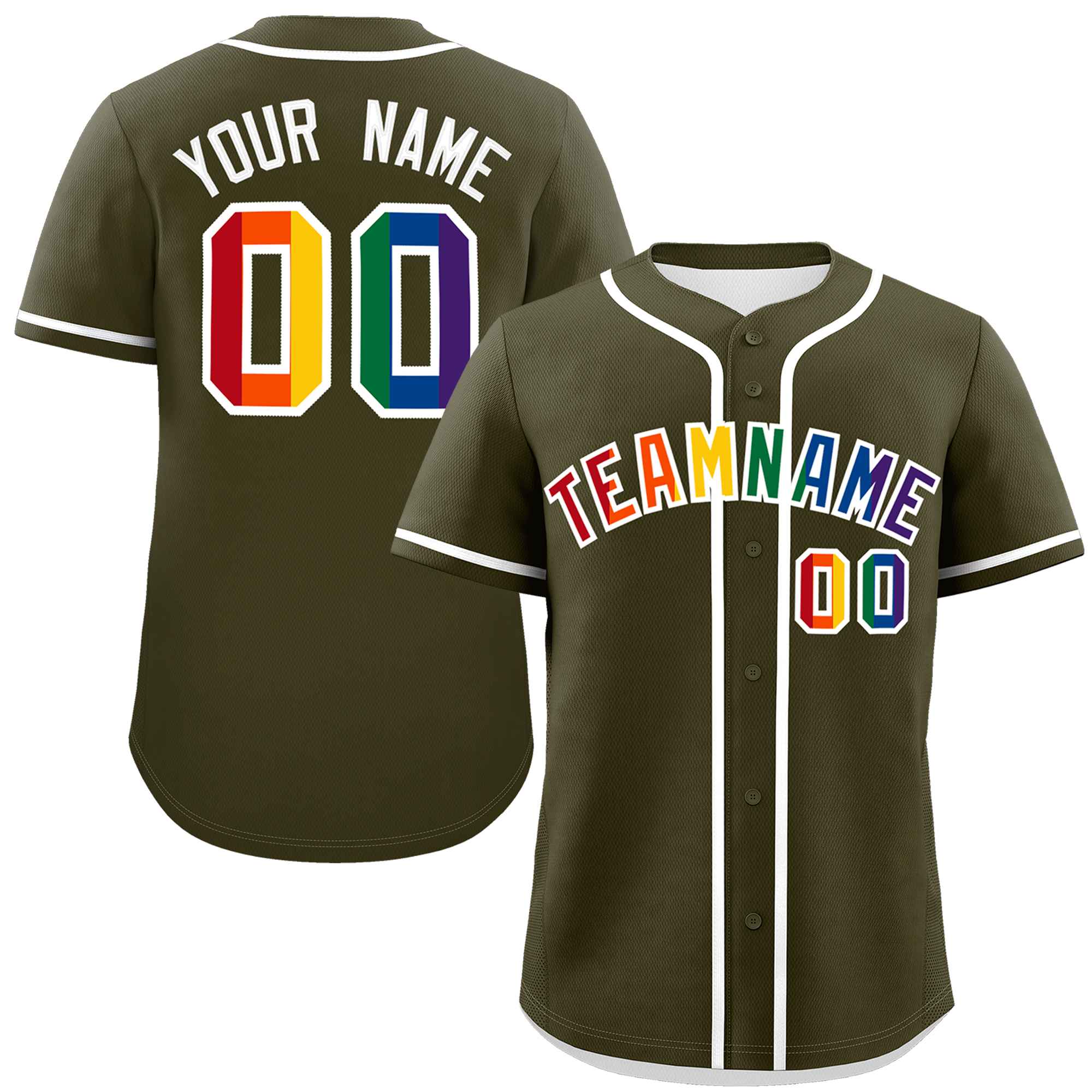 Custom Olive LGBT Rainbow For Pride Month Classic Style Authentic Baseball Jersey