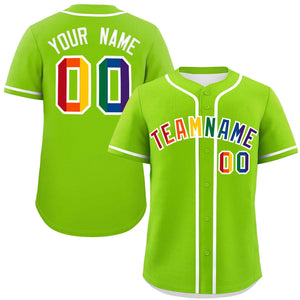 Custom Neon Green LGBT Rainbow For Pride Month Classic Style Authentic Baseball Jersey