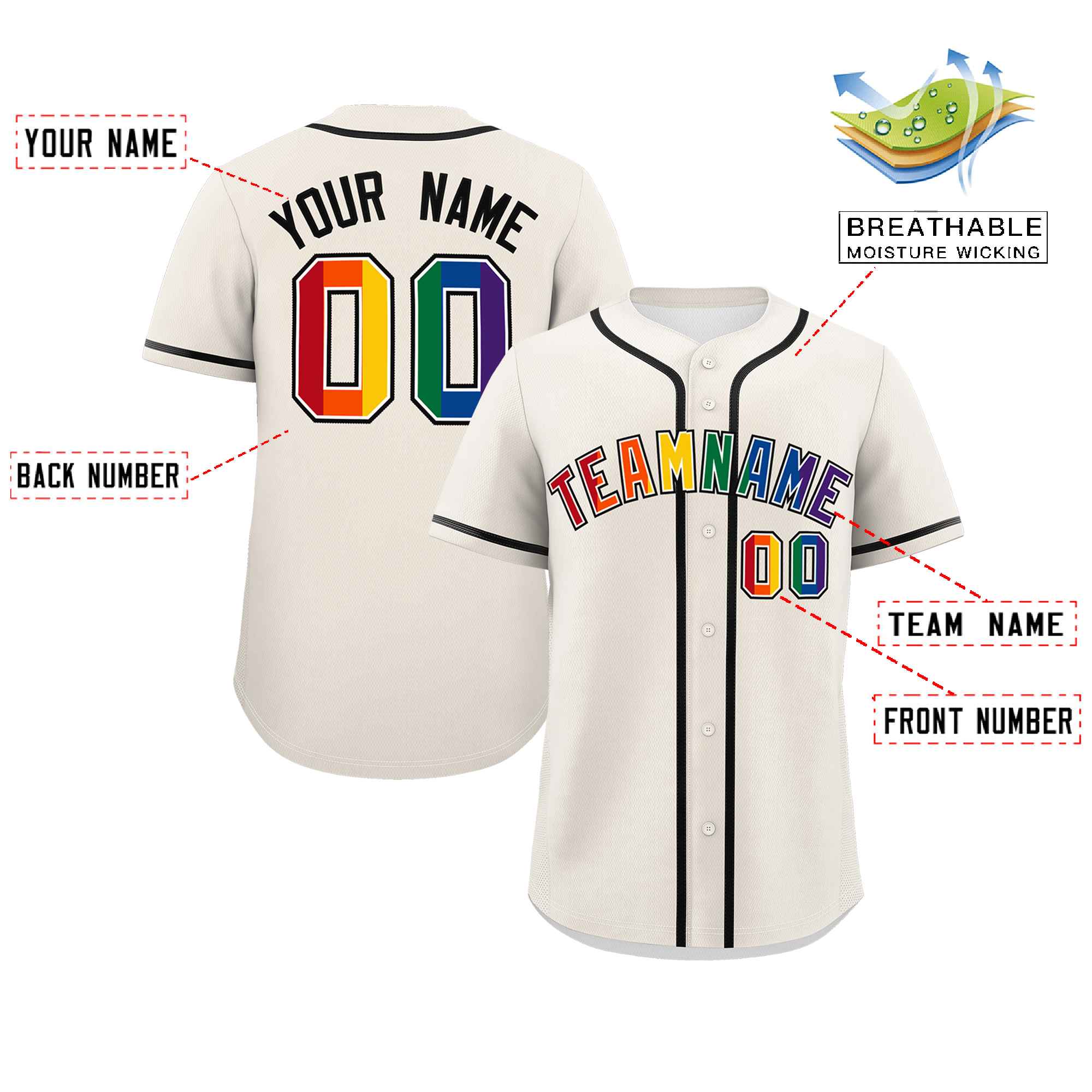 Custom Cream LGBT Rainbow For Pride Month Classic Style Authentic Baseball Jersey