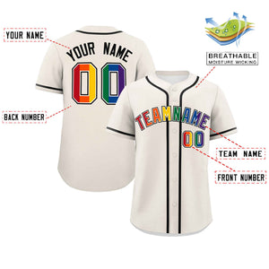 Custom Cream LGBT Rainbow For Pride Month Classic Style Authentic Baseball Jersey