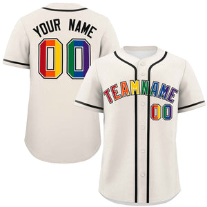 Custom Cream LGBT Rainbow For Pride Month Classic Style Authentic Baseball Jersey