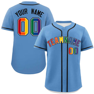 Custom Light Blue LGBT Rainbow For Pride Month Classic Style Authentic Baseball Jersey