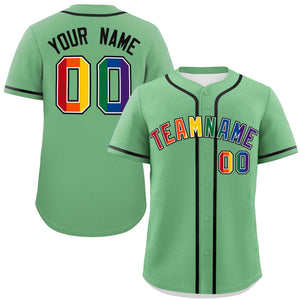 Custom Light Green LGBT Rainbow For Pride Month Classic Style Authentic Baseball Jersey