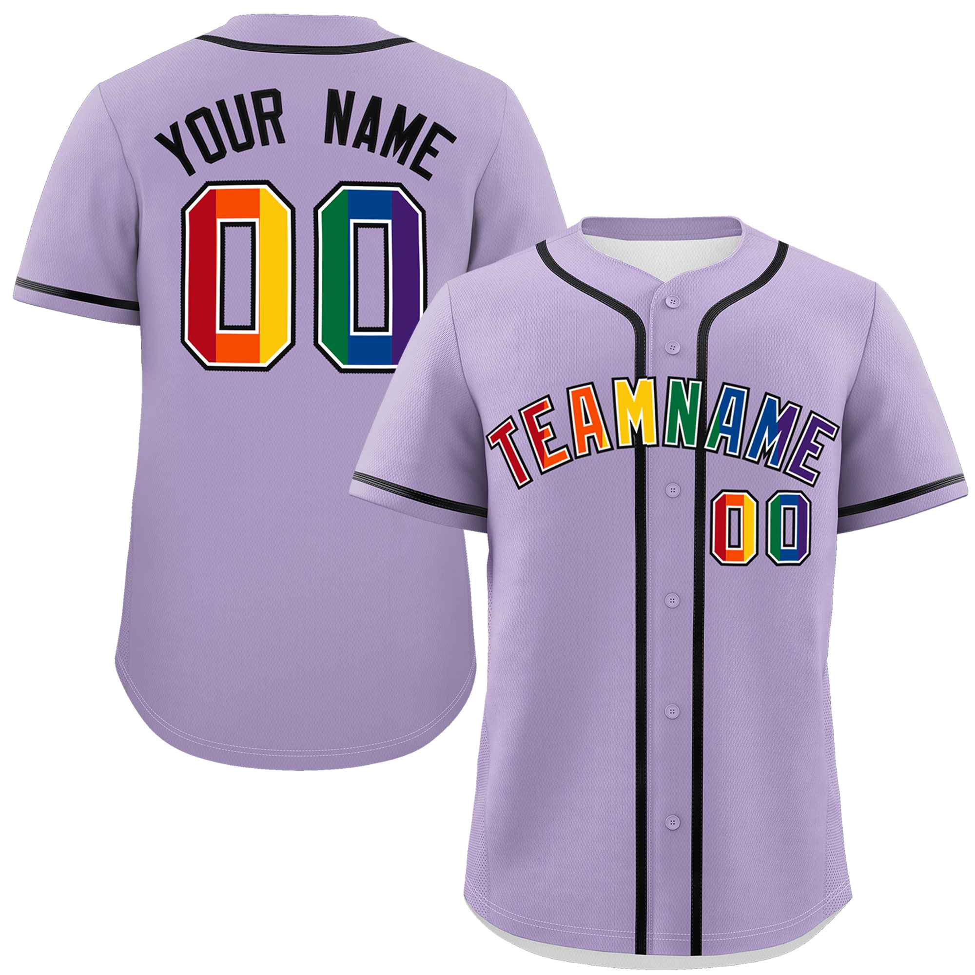 Custom Light Purple LGBT Rainbow For Pride Month Classic Style Authentic Baseball Jersey