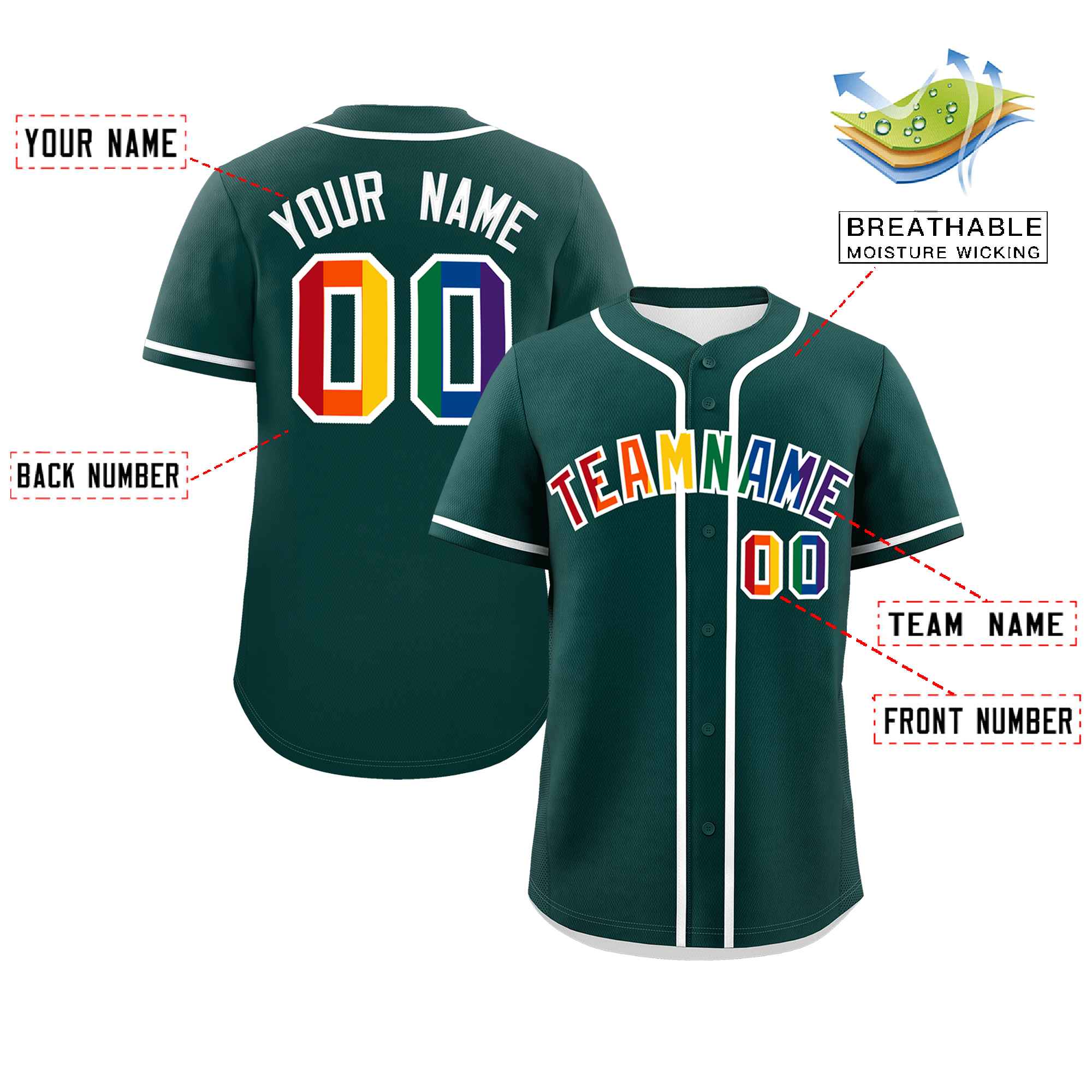 Custom Midnight Green LGBT Rainbow For Pride Month Classic Style Authentic Baseball Jersey