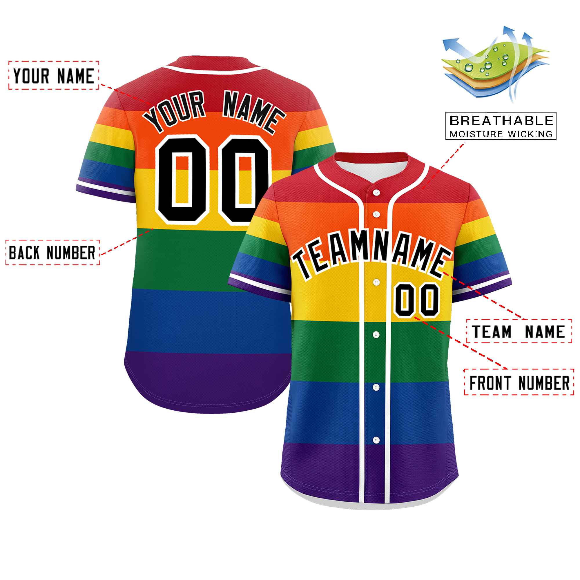 Custom LGBT Rainbow For Pride Month Color Block Personalized Authentic Baseball Jersey