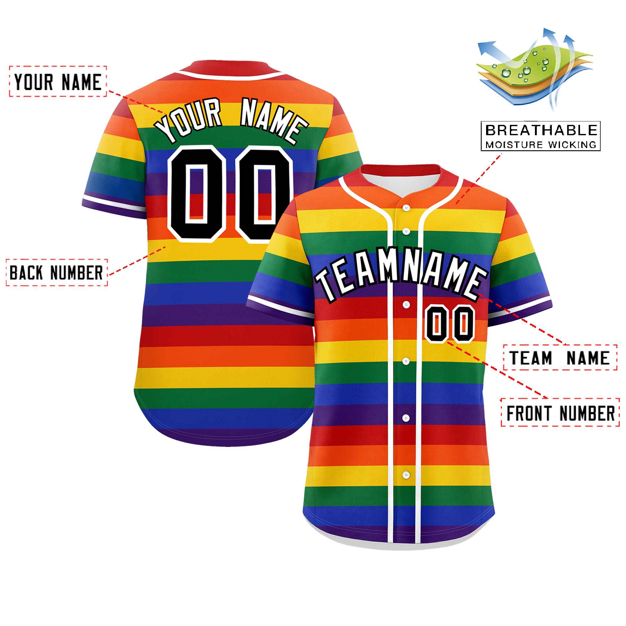 Custom LGBT Rainbow For Pride Month Color Block Personalized Authentic Baseball Jersey