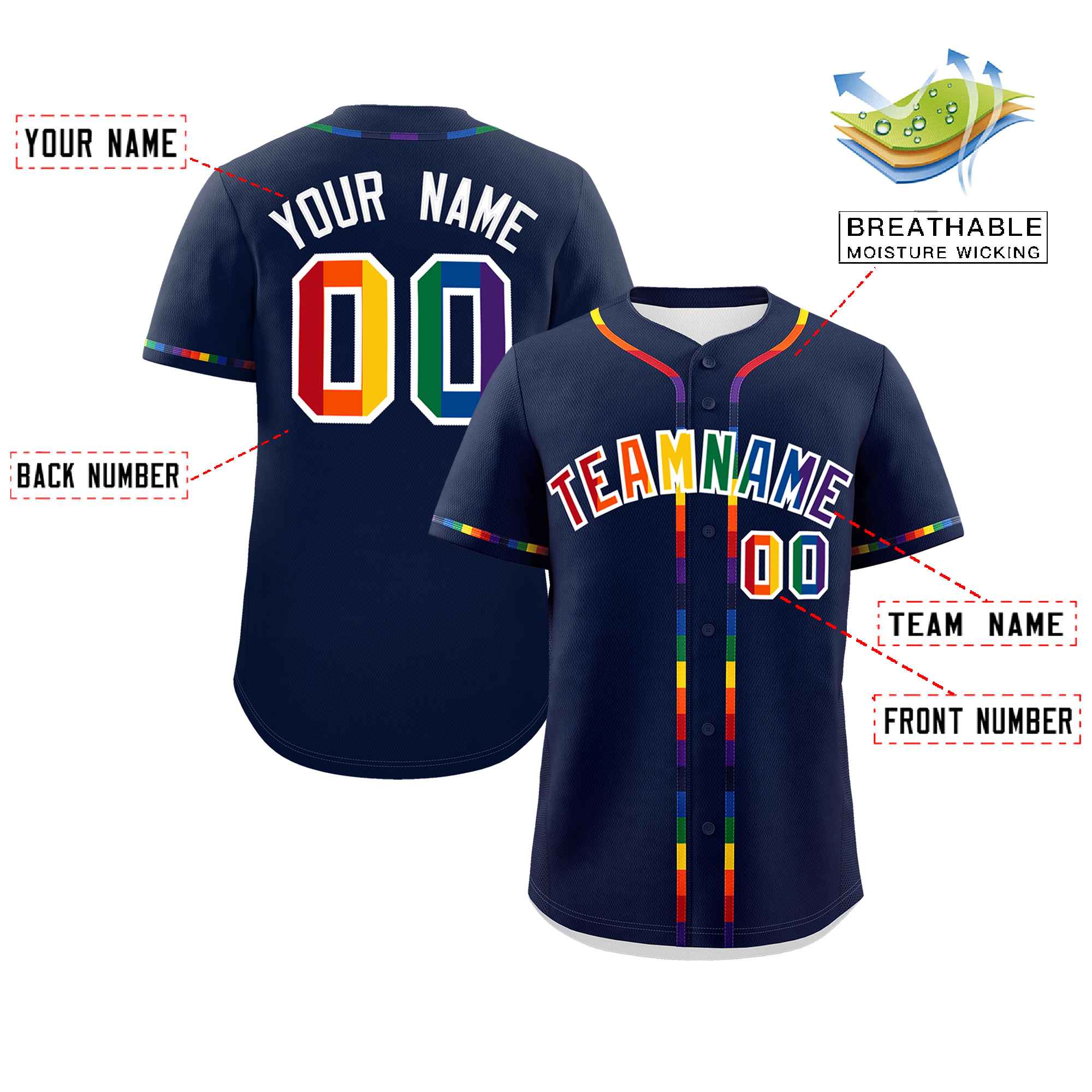 Custom Navy LGBT Rainbow For Pride Month Classic Style Authentic Baseball Jersey