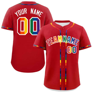 Custom Red LGBT Rainbow For Pride Month Classic Style Authentic Baseball Jersey