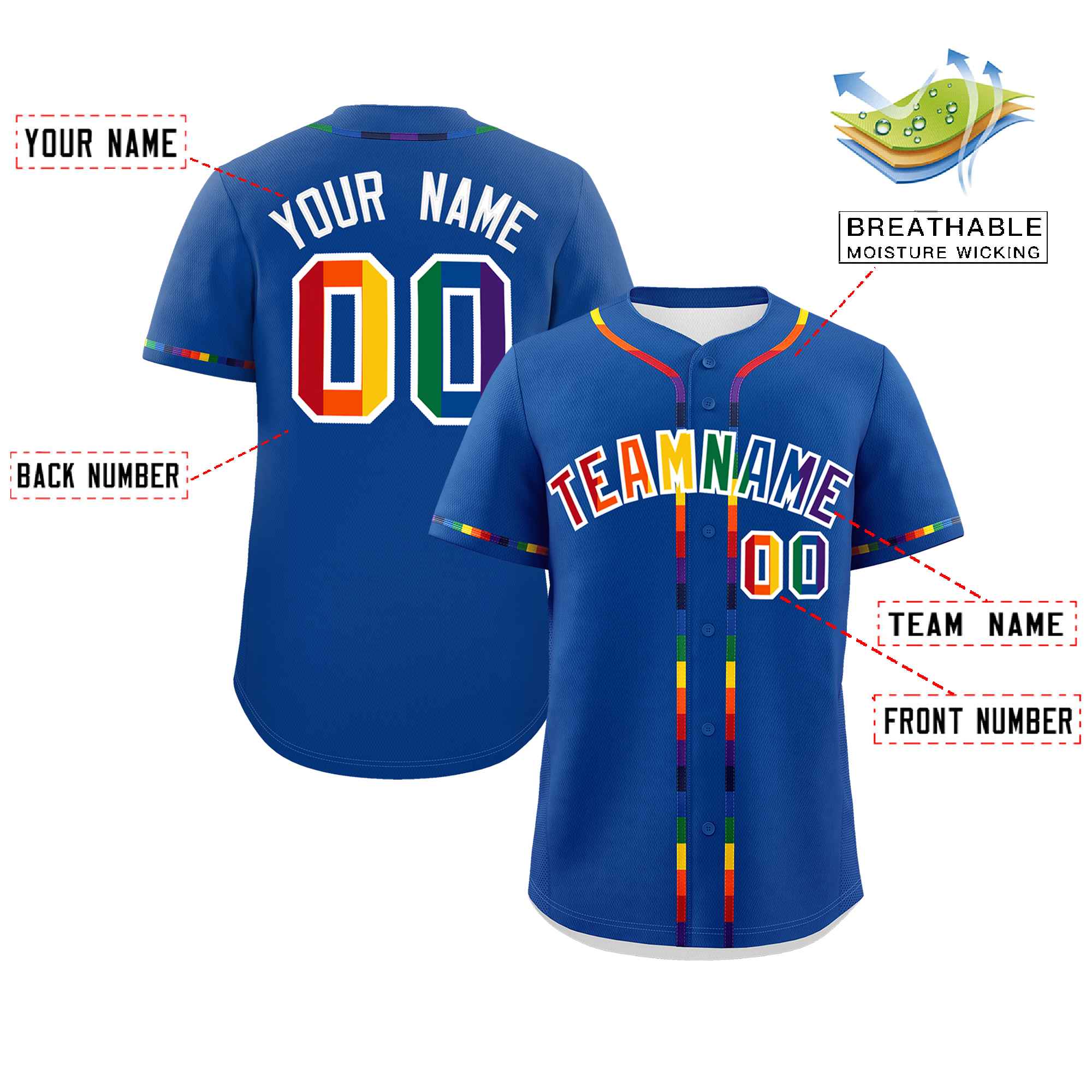 Custom Royal LGBT Rainbow For Pride Month Classic Style Authentic Baseball Jersey