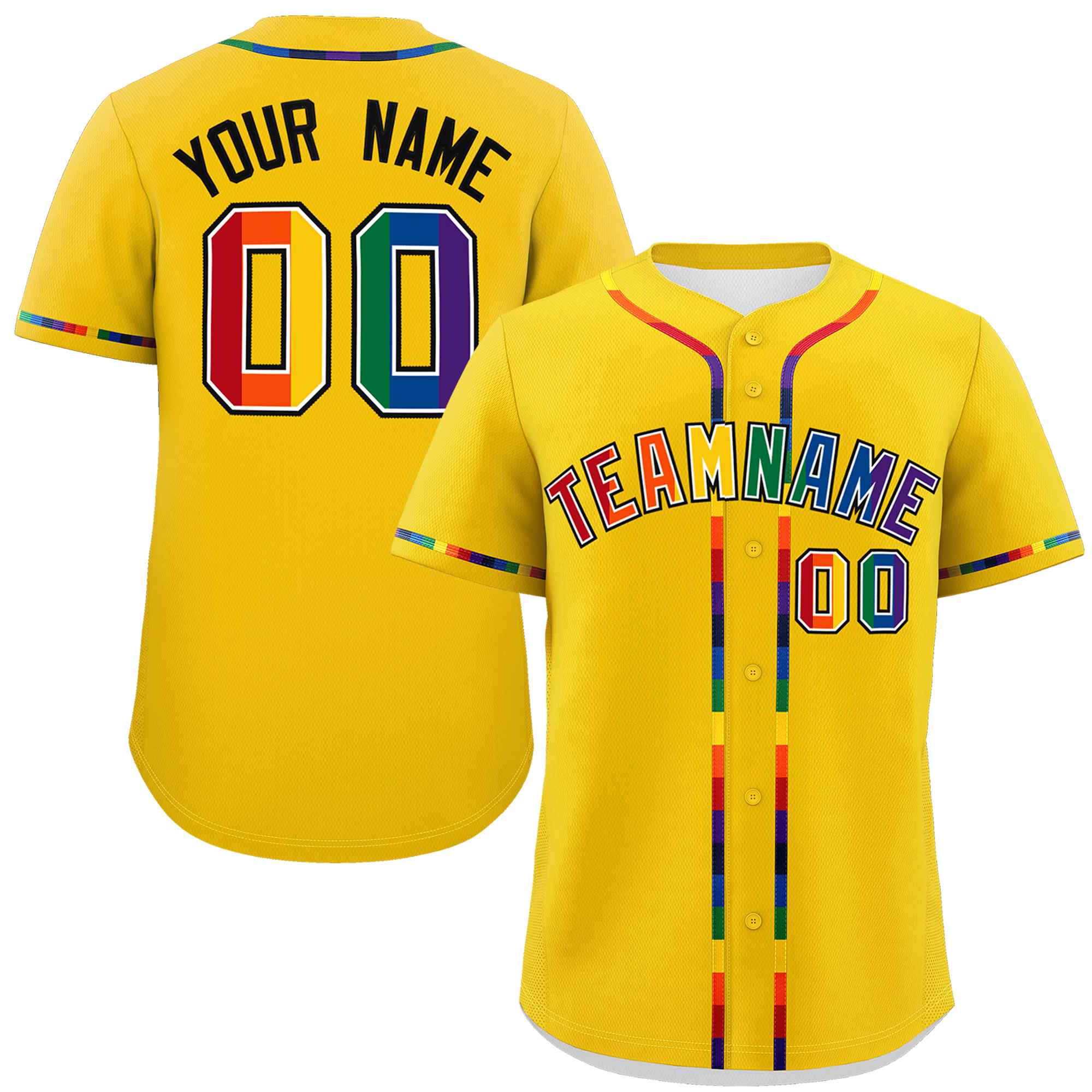 Custom Gold LGBT Rainbow For Pride Month Classic Style Authentic Baseball Jersey